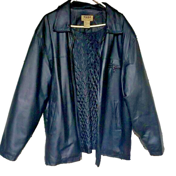 Vintage Duke Haband Black Leather Jacket Men’s XL Quilted Lining Pockets - Picture 1 of 9